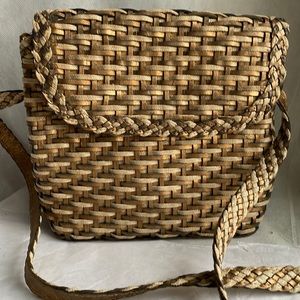 Vintage LJS collection genuine woven leather purse shoulder cross body bag